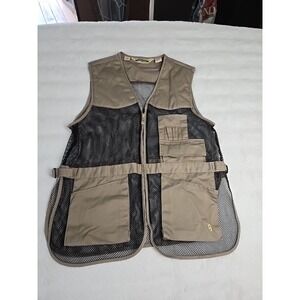 Bob Allen Shooting Vest Mens L/XL Tan Black Mesh Quilted Shoulder Trap Skeet